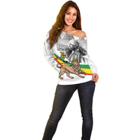 Adwa Victory Day Off Shoulder Sweater Menelik II and Mount Soloda - Lion Of Judah
