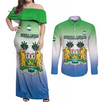 Personalised Sierra Leone Couples Matching Off Shoulder Maxi Dress and Long Sleeve Button Shirt Happy Independence Day