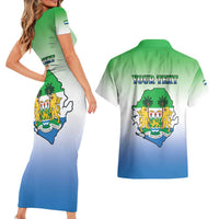 Personalised Sierra Leone Couples Matching Short Sleeve Bodycon Dress and Hawaiian Shirt Happy Independence Day