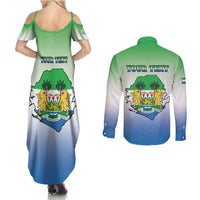 Personalised Sierra Leone Couples Matching Summer Maxi Dress and Long Sleeve Button Shirt Happy Independence Day