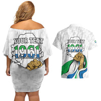 Personalised Sierra Leone Independence Day Couples Matching Off Shoulder Short Dress and Hawaiian Shirt Map With Kente Pattern