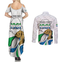 Personalised Sierra Leone Independence Day Couples Matching Summer Maxi Dress and Long Sleeve Button Shirt Map With Kente Pattern