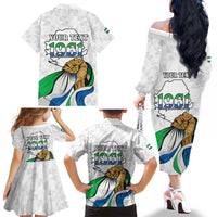Personalised Sierra Leone Independence Day Family Matching Off The Shoulder Long Sleeve Dress and Hawaiian Shirt Map With Kente Pattern