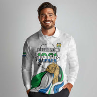 Personalised Sierra Leone Independence Day Long Sleeve Polo Shirt Map With Kente Pattern