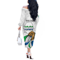 Personalised Sierra Leone Independence Day Off The Shoulder Long Sleeve Dress Map With Kente Pattern