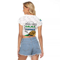 Personalised Sierra Leone Independence Day Raglan Cropped T Shirt Map With Kente Pattern