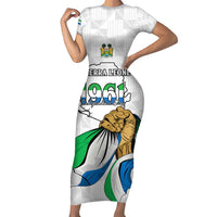 Personalised Sierra Leone Independence Day Short Sleeve Bodycon Dress Map With Kente Pattern