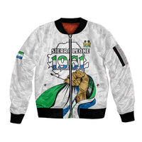 Personalised Sierra Leone Independence Day Sleeve Zip Bomber Jacket Map With Kente Pattern