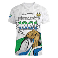 Personalised Sierra Leone Independence Day Women V-Neck T-Shirt Map With Kente Pattern