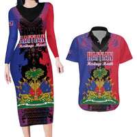 Personalised Haitian Heritage Month Couples Matching Long Sleeve Bodycon Dress and Hawaiian Shirt Citadelle Laferriere Dashiki Pattern