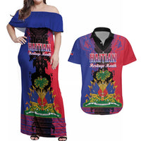 Personalised Haitian Heritage Month Couples Matching Off Shoulder Maxi Dress and Hawaiian Shirt Citadelle Laferriere Dashiki Pattern