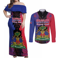 Personalised Haitian Heritage Month Couples Matching Off Shoulder Maxi Dress and Long Sleeve Button Shirt Citadelle Laferriere Dashiki Pattern