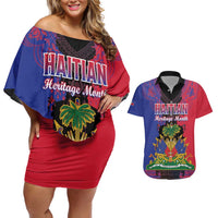 Personalised Haitian Heritage Month Couples Matching Off Shoulder Short Dress and Hawaiian Shirt Citadelle Laferriere Dashiki Pattern