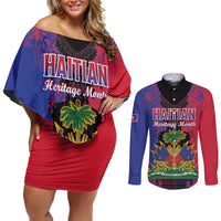 Personalised Haitian Heritage Month Couples Matching Off Shoulder Short Dress and Long Sleeve Button Shirt Citadelle Laferriere Dashiki Pattern