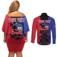 Personalised Haitian Heritage Month Couples Matching Off Shoulder Short Dress and Long Sleeve Button Shirt Citadelle Laferriere Dashiki Pattern
