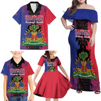 Personalised Haitian Heritage Month Family Matching Off Shoulder Maxi Dress and Hawaiian Shirt Citadelle Laferriere Dashiki Pattern