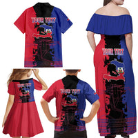 Personalised Haitian Heritage Month Family Matching Off Shoulder Maxi Dress and Hawaiian Shirt Citadelle Laferriere Dashiki Pattern