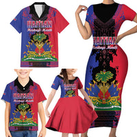 Personalised Haitian Heritage Month Family Matching Short Sleeve Bodycon Dress and Hawaiian Shirt Citadelle Laferriere Dashiki Pattern