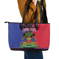 Personalised Haitian Heritage Month Leather Tote Bag Citadelle Laferriere Dashiki Pattern