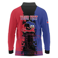 Personalised Haitian Heritage Month Long Sleeve Polo Shirt Citadelle Laferriere Dashiki Pattern