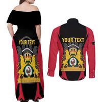 Personalised Empire dHayiti 1804–1806 Couples Matching Off Shoulder Maxi Dress and Long Sleeve Button Shirt Coat Of Arms Flag Style