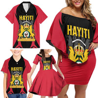 Personalised Empire dHayiti 1804–1806 Family Matching Off Shoulder Short Dress and Hawaiian Shirt Coat Of Arms Flag Style