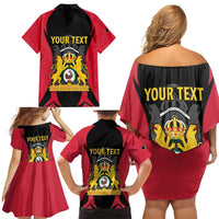 Personalised Empire dHayiti 1804–1806 Family Matching Off Shoulder Short Dress and Hawaiian Shirt Coat Of Arms Flag Style