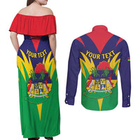 Personalised Mauritius Couples Matching Off Shoulder Maxi Dress and Long Sleeve Button Shirt Stella Clavisque Maris Indici