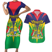 Personalised Mauritius Couples Matching Short Sleeve Bodycon Dress and Hawaiian Shirt Stella Clavisque Maris Indici