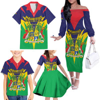 Personalised Mauritius Family Matching Off The Shoulder Long Sleeve Dress and Hawaiian Shirt Stella Clavisque Maris Indici