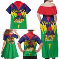 Personalised Mauritius Family Matching Off Shoulder Maxi Dress and Hawaiian Shirt Stella Clavisque Maris Indici