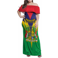 Personalised Mauritius Family Matching Off Shoulder Maxi Dress and Hawaiian Shirt Stella Clavisque Maris Indici