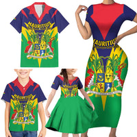 Personalised Mauritius Family Matching Short Sleeve Bodycon Dress and Hawaiian Shirt Stella Clavisque Maris Indici