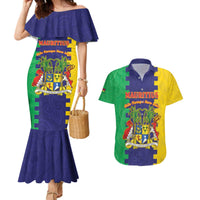 Personalised Mauritius Couples Matching Mermaid Dress and Hawaiian Shirt Coat Of Arms Mix Paisley Pattern