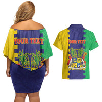Personalised Mauritius Couples Matching Off Shoulder Short Dress and Hawaiian Shirt Coat Of Arms Mix Paisley Pattern
