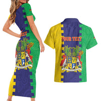 Personalised Mauritius Couples Matching Short Sleeve Bodycon Dress and Hawaiian Shirt Coat Of Arms Mix Paisley Pattern