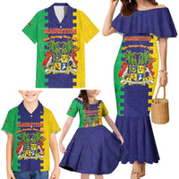 Personalised Mauritius Family Matching Mermaid Dress and Hawaiian Shirt Coat Of Arms Mix Paisley Pattern