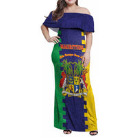 Personalised Mauritius Family Matching Off Shoulder Maxi Dress and Hawaiian Shirt Coat Of Arms Mix Paisley Pattern