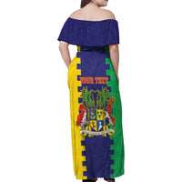 Personalised Mauritius Family Matching Off Shoulder Maxi Dress and Hawaiian Shirt Coat Of Arms Mix Paisley Pattern