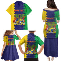 Personalised Mauritius Family Matching Puletasi and Hawaiian Shirt Coat Of Arms Mix Paisley Pattern