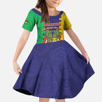 Personalised Mauritius Family Matching Short Sleeve Bodycon Dress and Hawaiian Shirt Coat Of Arms Mix Paisley Pattern