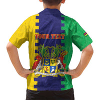 Personalised Mauritius Family Matching Summer Maxi Dress and Hawaiian Shirt Coat Of Arms Mix Paisley Pattern