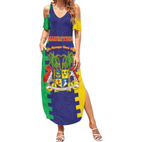 Personalised Mauritius Family Matching Summer Maxi Dress and Hawaiian Shirt Coat Of Arms Mix Paisley Pattern