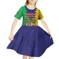 Personalised Mauritius Kid Short Sleeve Dress Coat Of Arms Mix Paisley Pattern