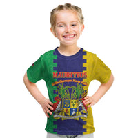 Personalised Mauritius Kid T Shirt Coat Of Arms Mix Paisley Pattern