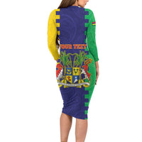 Personalised Mauritius Long Sleeve Bodycon Dress Coat Of Arms Mix Paisley Pattern