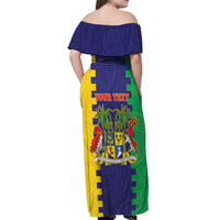 Personalised Mauritius Off Shoulder Maxi Dress Coat Of Arms Mix Paisley Pattern