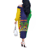 Personalised Mauritius Off The Shoulder Long Sleeve Dress Coat Of Arms Mix Paisley Pattern