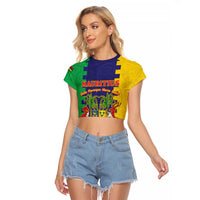 Personalised Mauritius Raglan Cropped T Shirt Coat Of Arms Mix Paisley Pattern