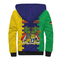 Personalised Mauritius Sherpa Hoodie Coat Of Arms Mix Paisley Pattern
